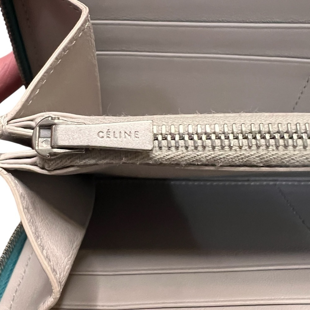EUC Celine Large Zipped Multifunction Long Wallet Blue Leather Silver Hardware - Picture 13 of 15